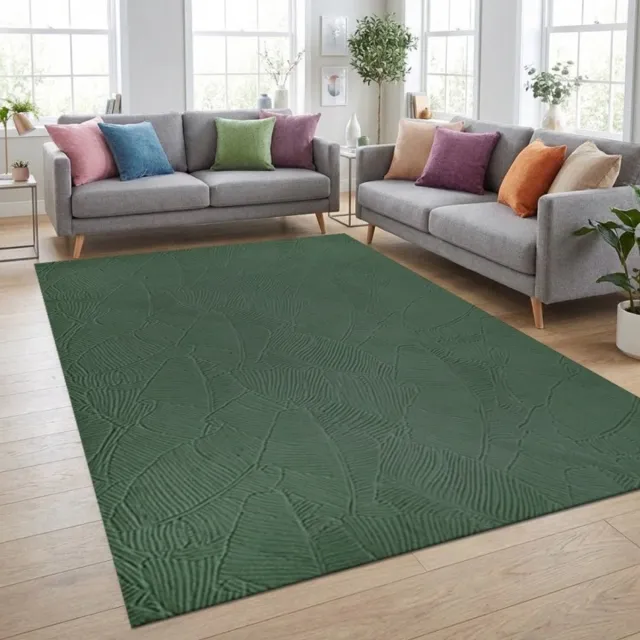 TapisTrend Designer tapijt Bosgroen 80x150 cm Modern vloerkleed met groot reliëfpatroon van tropische bladeren voor woonkamer, slaapkamer en eetkamer