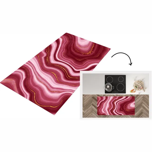 KitchenYeah Keukenloper - Loper keuken - Marmer - Rood - Goud - Keukenloper vinyl, foto 2