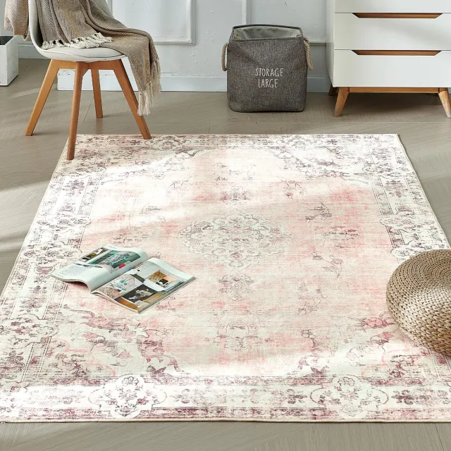 Unyqoos Stijlvol Vintage Vloerkleed met Antislip en Wasbare Eigenschappen voor Elke Ruimte roze