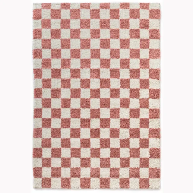 Boho&me Checkerboard vloerkleed - Check ivoor/roze 100x200