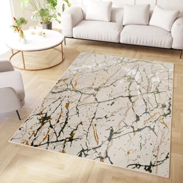 Tapiso Crystal Vloerkleed Beige Creme Grijs Marmer Kleed Tapijt Creme 4