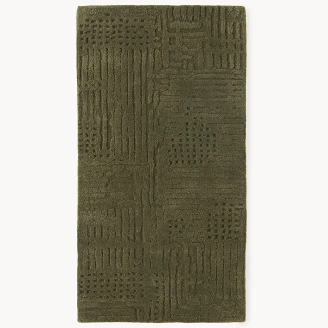 Westwing Collection Hoog-laag wollen vloerkleed Merima, handgetuft Groen