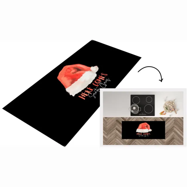KitchenYeah Keukenloper - Loper keuken - Spreuken - Here comes Santa Claus - Quotes - Kerstman - Kerstmuts - Keukenloper vinyl Multicolor