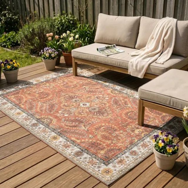 Fraai Vintage buitenkleed - Santo Flora Terracotta - 120x170cm