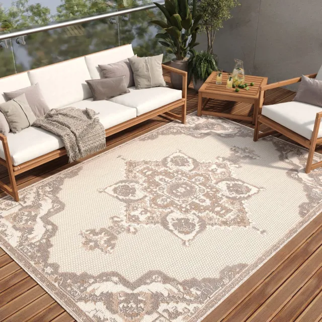 Tapiso Patio Indoor Tapijt Buitenkleed Tuintapijt Vloerkleed Outdoor Modern Maat- 140x200 Bruin Beige