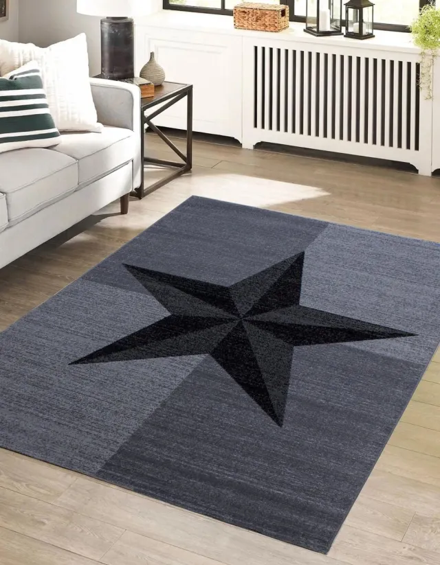 flycarpets Marlon Vloerkleed Ster - Laagpolig - Grijs / Zwart