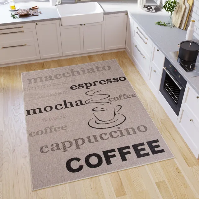 Tapiso Floorlux Vloerkleed Laagpolig Modern Keuken Tapijt Beige3