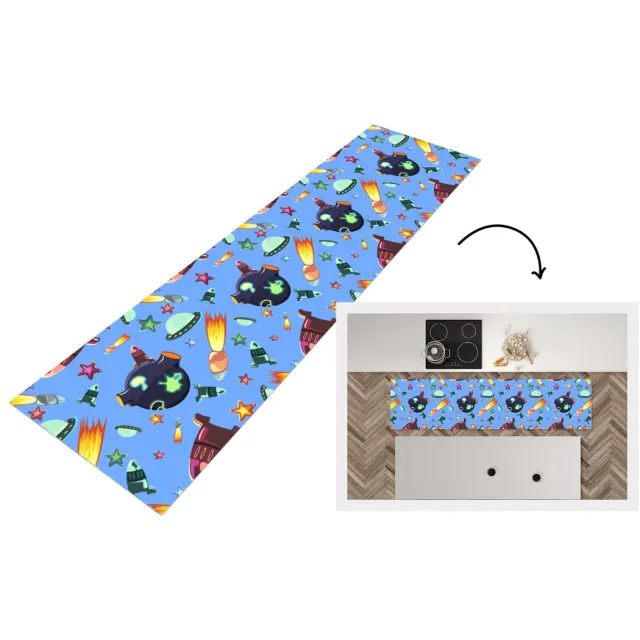 KitchenYeah Keukenloper - Loper keuken - Ruimte - Regenboog - Ufo - Raket - Design - 200x50 cm - Keukenloper vinyl Multicolor