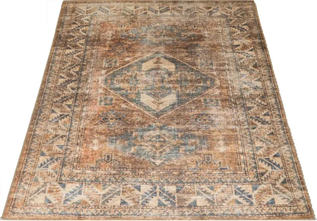 Veer Carpets Vloerkleed Laria Blue 1 - 160 x 230 cm - Laagpolig – Vintage / Klassiek Medaillon Bruin