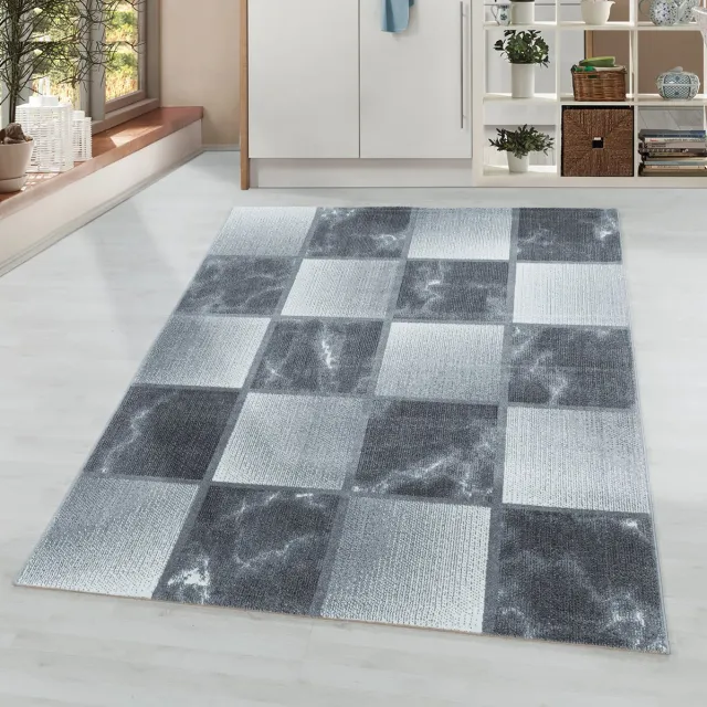 Adana Carpets Laagpolig vloerkleed, geruit patroon, grijs, woonkamerkleed, jute achterkant, afmeting: 140 x 200 cm