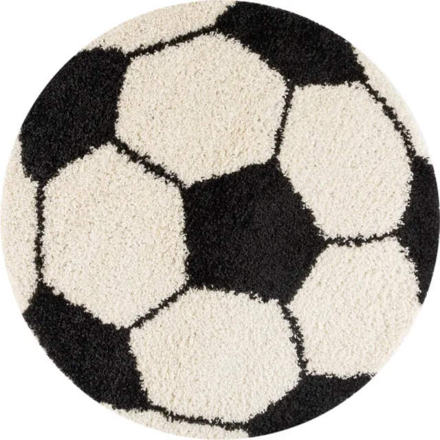 Muratap Fun Voetbal Kinderkamer Rond Vloerkleed Hoogpolig Zwart Wit