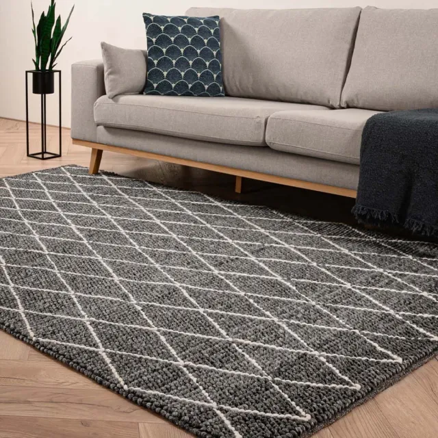 Nordic Weavers Wollen vloerkleed - Vinduer donkergrijs/crème 200x290