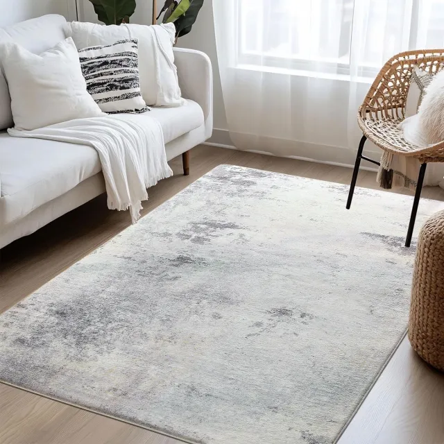 Unyqoos Stijlvol laagpolig tapijt met abstract ontwerp voor moderne interieurs grijs/multi