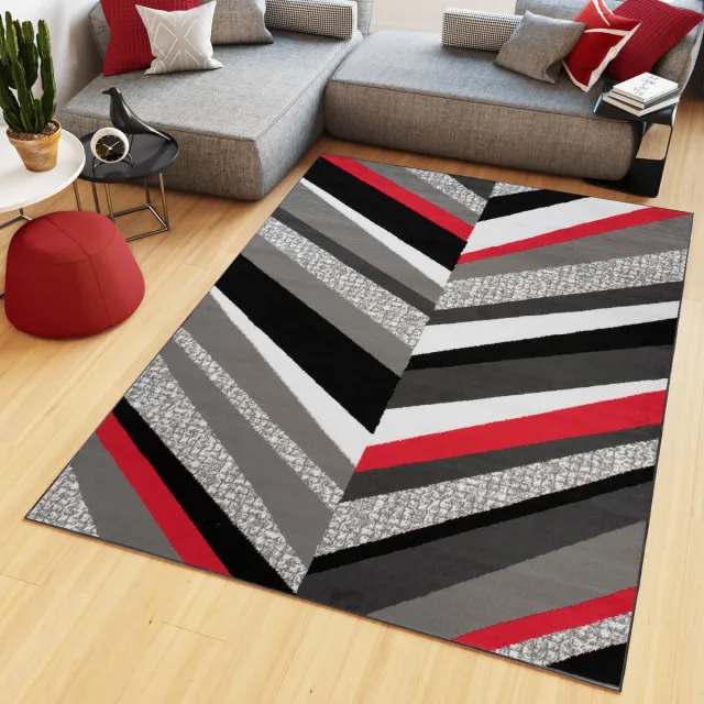 Tapiso Maya Vloerkleed Rood Grijs Slaapkamer Tapijt Antraciet Rood 2