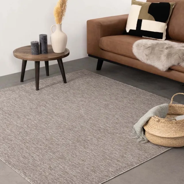 Tapeso Laagpolig vloerkleed vierkant - Lush taupe 140x140