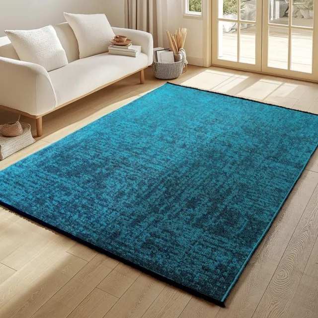 TapisTrend Designer tapijt Blauw 80x250 cm Binnenkleed, gemarmerd patroon, blauwe, katoenchenille, modern design, wasbaar