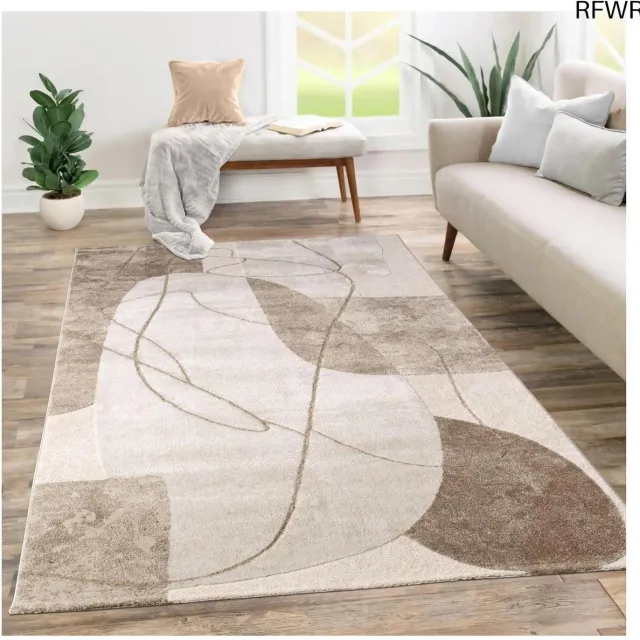 RFWR Laagpolig Tapijt voor Woonkamer - Abstract Geometrisch Patroon - Beige Zand - 120x160 cm