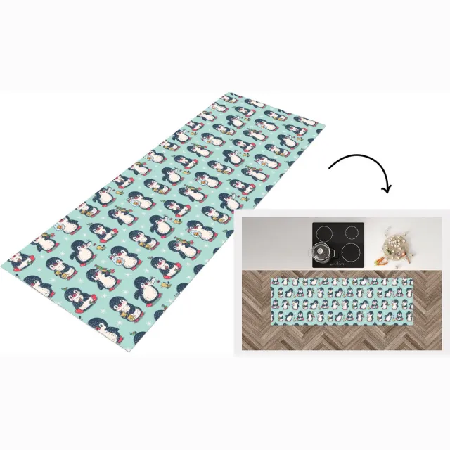 KitchenYeah Keukenloper - Loper keuken - Dieren - Patronen - Pinguïn - 150x50 cm - Keukenloper vinyl Multicolor