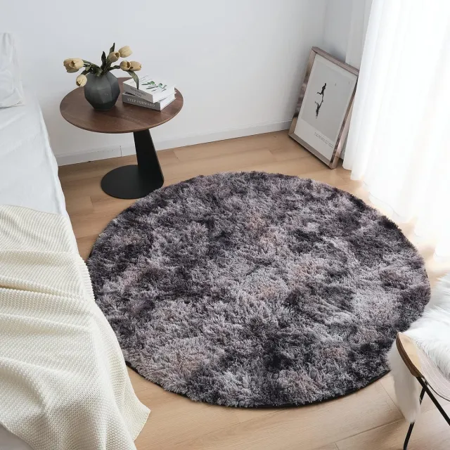 CHOSHOME Round Batik Fluffy Rug Living Room High Pile Washable Round Rug Round Living Room Shaggy Modern Soft Large Non-Slip Washable Rug 80 cm, Dark Grey/Black Donkergrijs