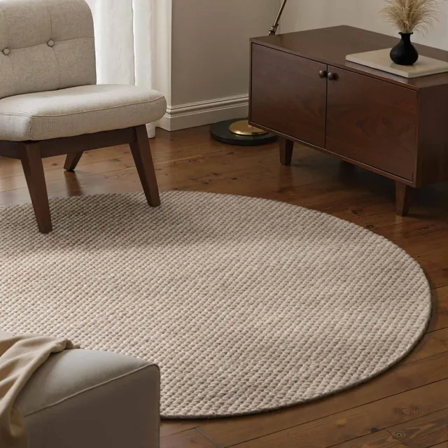 Elle Decoration Lyon rond wollen vloerkleed Beans Naturel/Beige - Rond 200 Ø - (L)