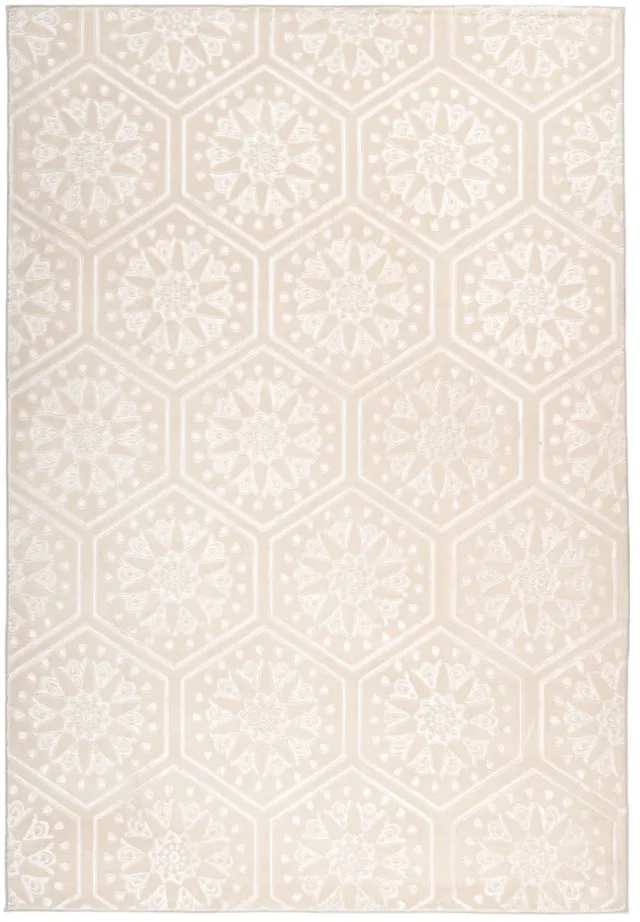 Padiro laagpolige designloper 80 x 300 cm - crème / offwhite - modern geometrisch patroon - voor vloerverwarming - van polyester en kunsthars beige
