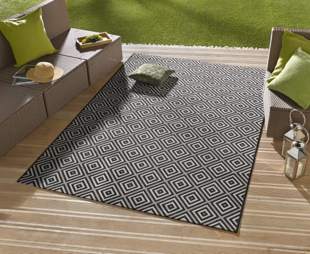 flycarpets Laagpolig vloerkleed - Binnen en buitenkleed - Karo - Zwart 140x200 cm