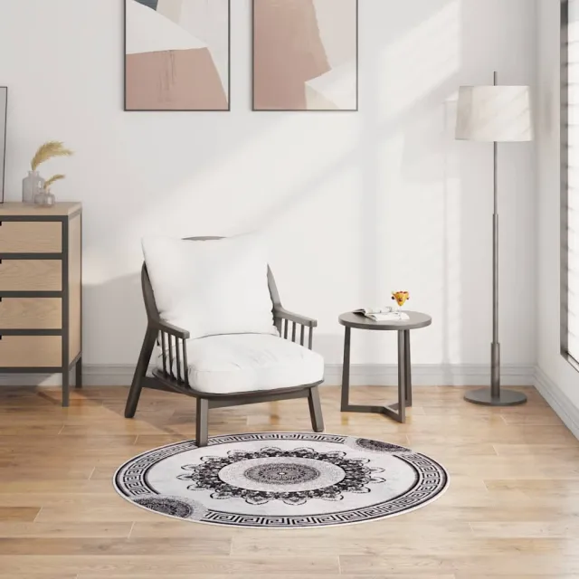 vidaXL Vloerkleed wasbaar anti-slip ø120 cm zwart en grijs