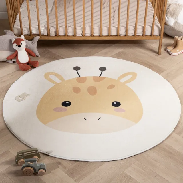 Little Olly Rond wasbaar kindervloerkleed - Sammy Giraffe Geel - Ø 120cm