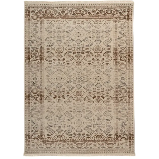 Padiro elegant laagpolig vloerkleed 160 x 230 cm - lichtbeige - oosters vintage patroon - voor vloerverwarming - van polypropyleen en katoen