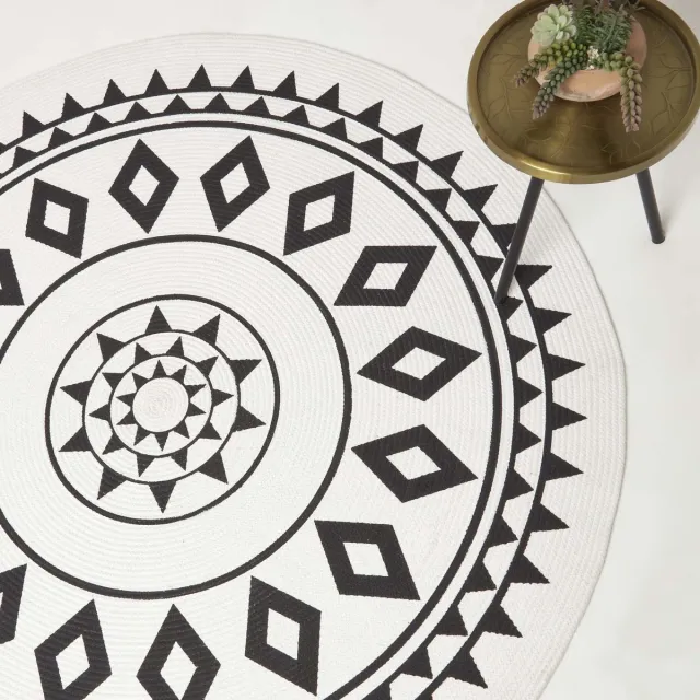 Homescapes Rond vloerkleed Lia 120 cm - Gevlochten katoenen vloerkleed, zwart en wit Zwart-Wit