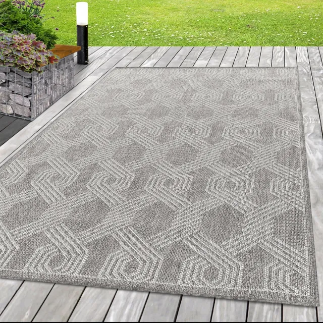 Ayyildiz Buitenkleed met geometrisch patroon, grijs, geschikt voor terras, balkon of keuken, met polypropyleen achterkant, afmeting: 240 x 340 cm