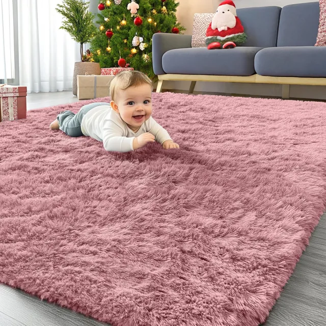 Unyqoos Zacht roze hoogpolig tapijt met antislip voor kinderkamer of woonkamer Bont