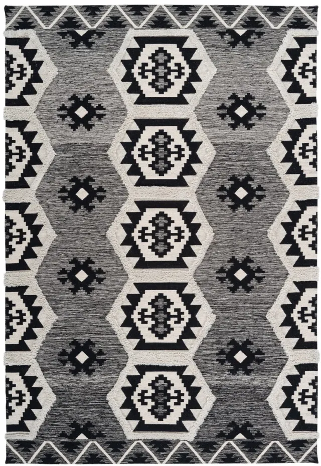Padiro stijlvol laagpolig vloerkleed 160 x 230 cm - donkergrijs - geometrisch boho-patroon - voor vloerverwarming - van katoen en polyester