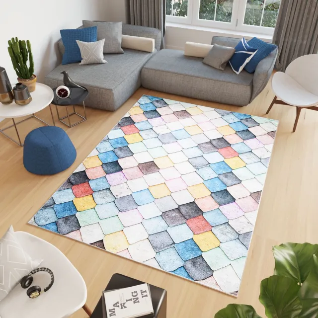 Tapiso Toscana Vloerkleed Geometrisch Pasteltint Modern Tapijt Blauw Geel