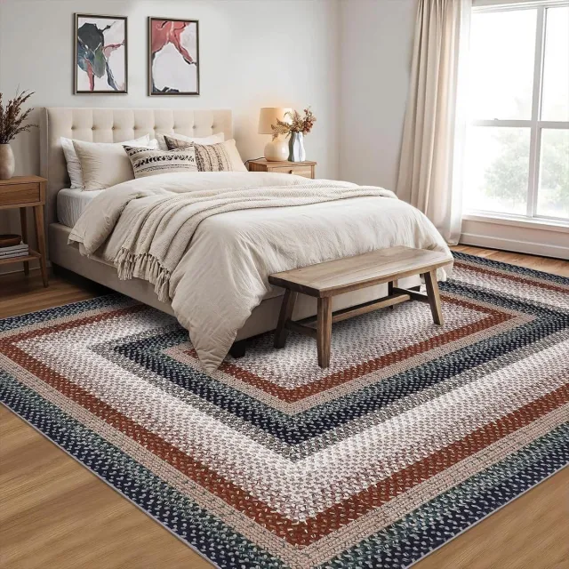 Triumpunpre Vloerkleed - Wasbaar Antislip Textuur Motief - Blauw - 120x170 cm