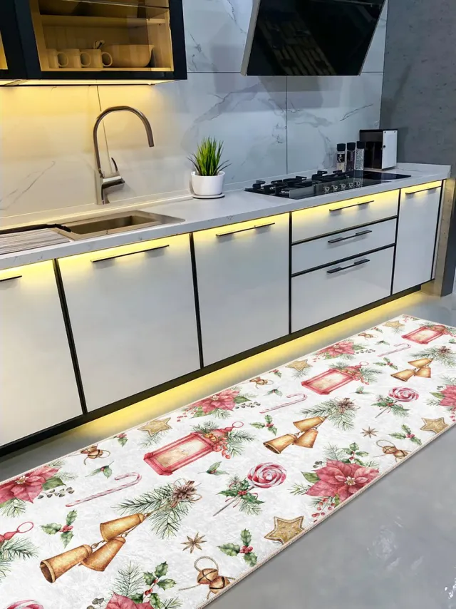 De Groen Home Vloerkleed 65x180cm - Kerstbel / Kerstklok - Wasbaar Antislip - Laagpolig Zacht Tapijt- De Groen Home Wit