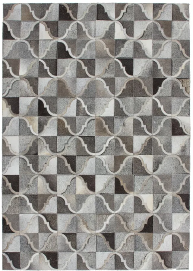 Padiro stijlvol leren vloerkleed 120 x 170 cm - donkergrijs - geometrisch boho-patroon - voor vloerverwarming - van leer