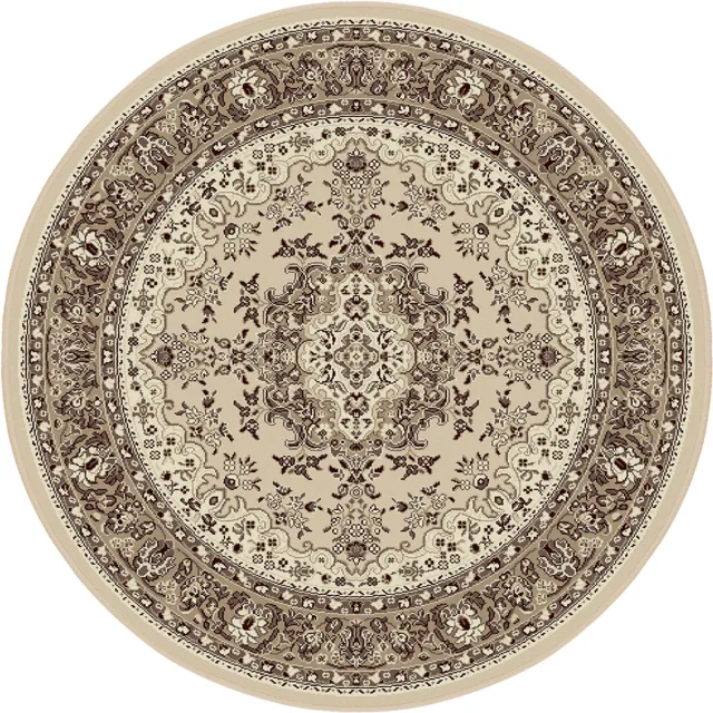 Muratap Nain Klassiek Medaillon - Rond - Laagpolig Oosters Vloerkleed - Vintage Tapijt - Creme- 160 CM Ø