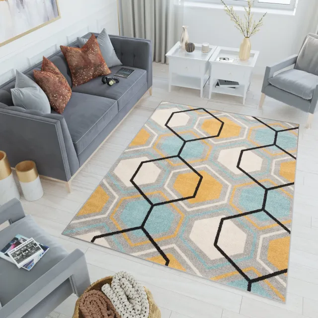 Tapiso Lazur Vloerkleed Grijs Modern Woonkamer Tapijt Grijs Geel Zwart
