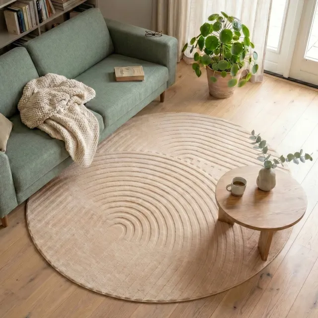 Fraai Rond Scandinavisch vloerkleed - Charm Curves Beige - Ø 80cm