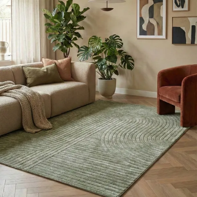 flycarpets Eliora Vloerkleed Modern Japandi - Groen - Laagpolig Tapijt Woonkamer - 200x290 cm