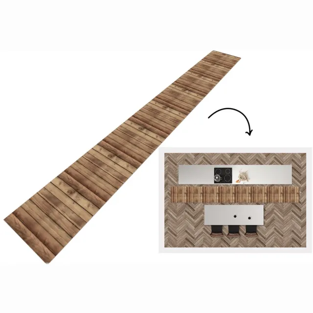KitchenYeah Keukenloper 480x60 cm - Keukenmat vinyl Hout - Brocante - Patronen - Keukenmatten loper - Keuken vloerkleed tapijt