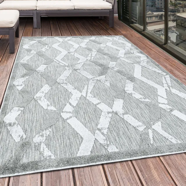 Tapijtenmagazijn Buitenkleed, boho-design, grijs, geschikt voor terras, balkon of keuken, polypropyleen achterkant