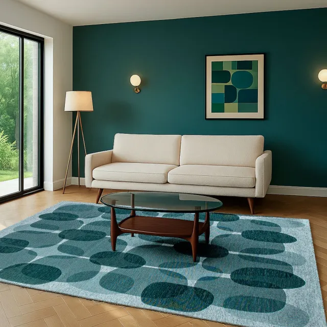 LOLA&MOI Binnen & Buiten Vloerkleed - 200 x 280 cm - Lola&Moi Cafe Green Eggs - Laagpolig Tapijt - Gerecycled PET - Made in Belgium - Circulair Turquoise