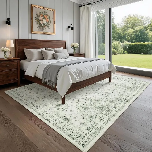 Triumpunpre Vloerkleed 120 x 170 cm, groen, bohemian print, wasbaar, antislip, zacht polyester