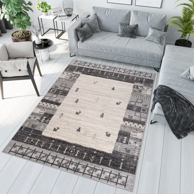 Tapiso Sari Vloerkleed Laagpolig Boho Tapijt Karpet Maat- 220x320 Creme Grijs 2