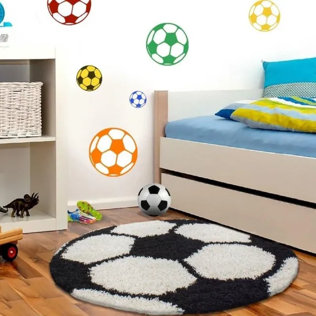 Adana Carpets Kinderkleed, voetbaldesign, zwart, kinderkamerkleed, jute achterkant, afmeting: 100 cm rond