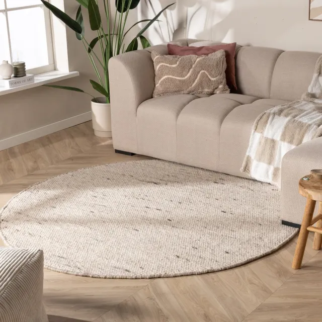 NATURL. Rond wollen vloerkleed - Feline Wit/Gemeleerd | Isolerend - Ø 100cm Crème