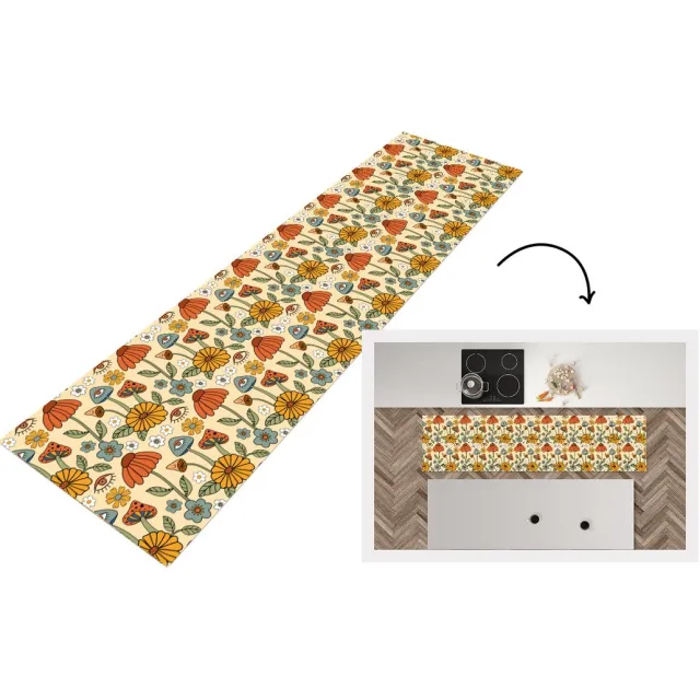 KitchenYeah Keukenloper 240x60 cm - Keukenmat vinyl Patronen - Vintage - Bloemen - Ogen - Keukenmatten loper - Keuken vloerkleed tapijt