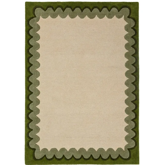 Flair Rugs Wiggle Border wollen vloerkleed olijfgroen